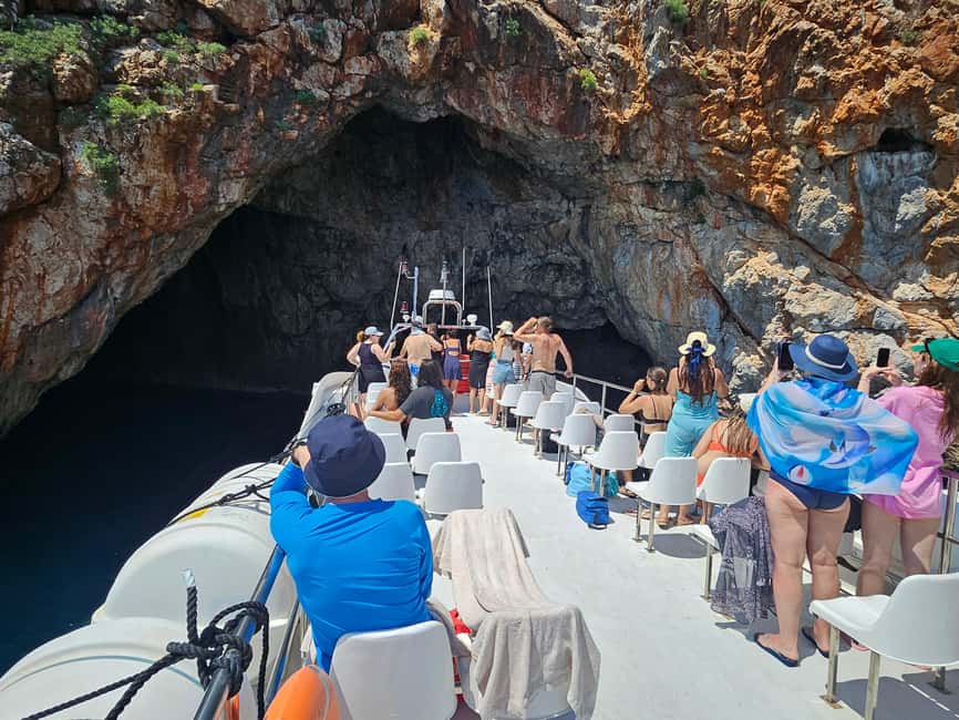 Chania:Souda Bay Cruise to Sea Caves & Beaches with pick up - Almirida Beach Swim Stop: Clear Water Time That’s Easy to Use