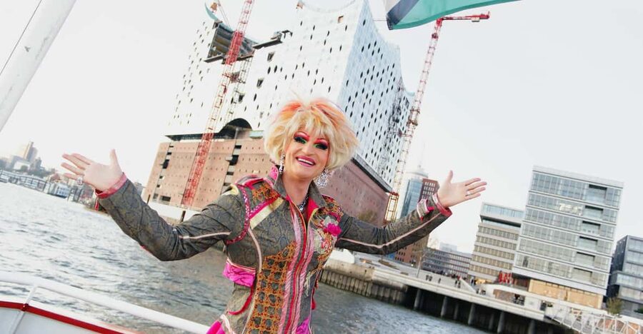 Hamburg: Party Harbor Cruise with Olivia Jones - Hamburg from the water, with a party wrapper