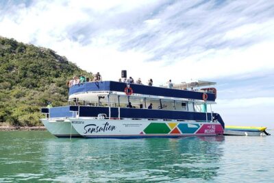 Sensation Splash Party All Inclusive Mazatlan Bay Cruise - Out on Mazatlán Bay: hotel zone, Valentinos, boardwalk, and the three islands
